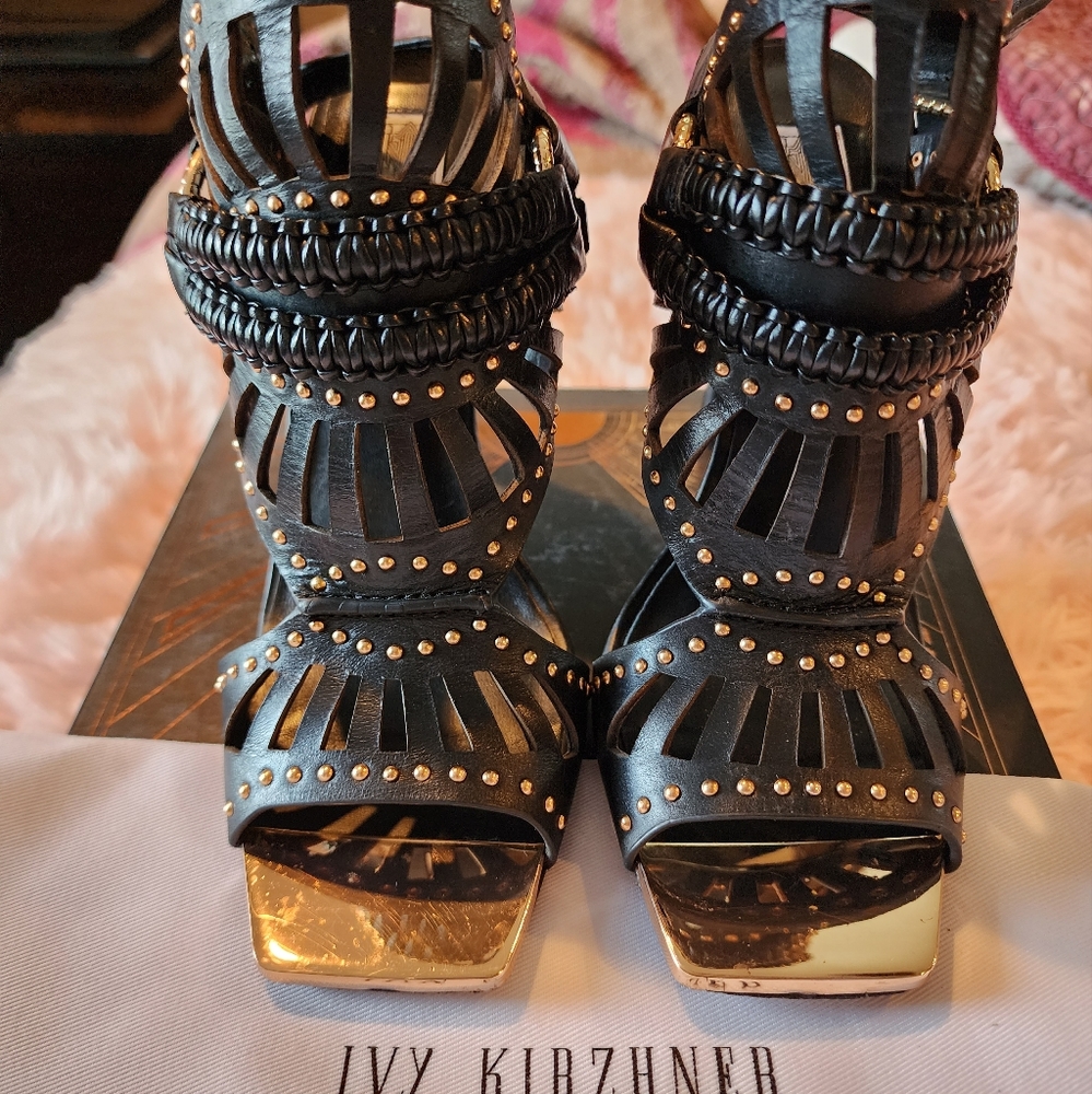 Ivy Kirzhner black caged rose gold heels
